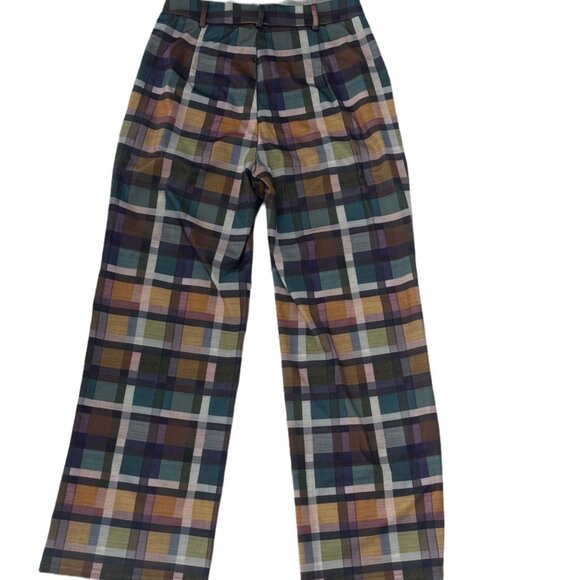 NWOT Multicolor Plaid Retro Wide Leg Trousers M - Picture 5 of 5